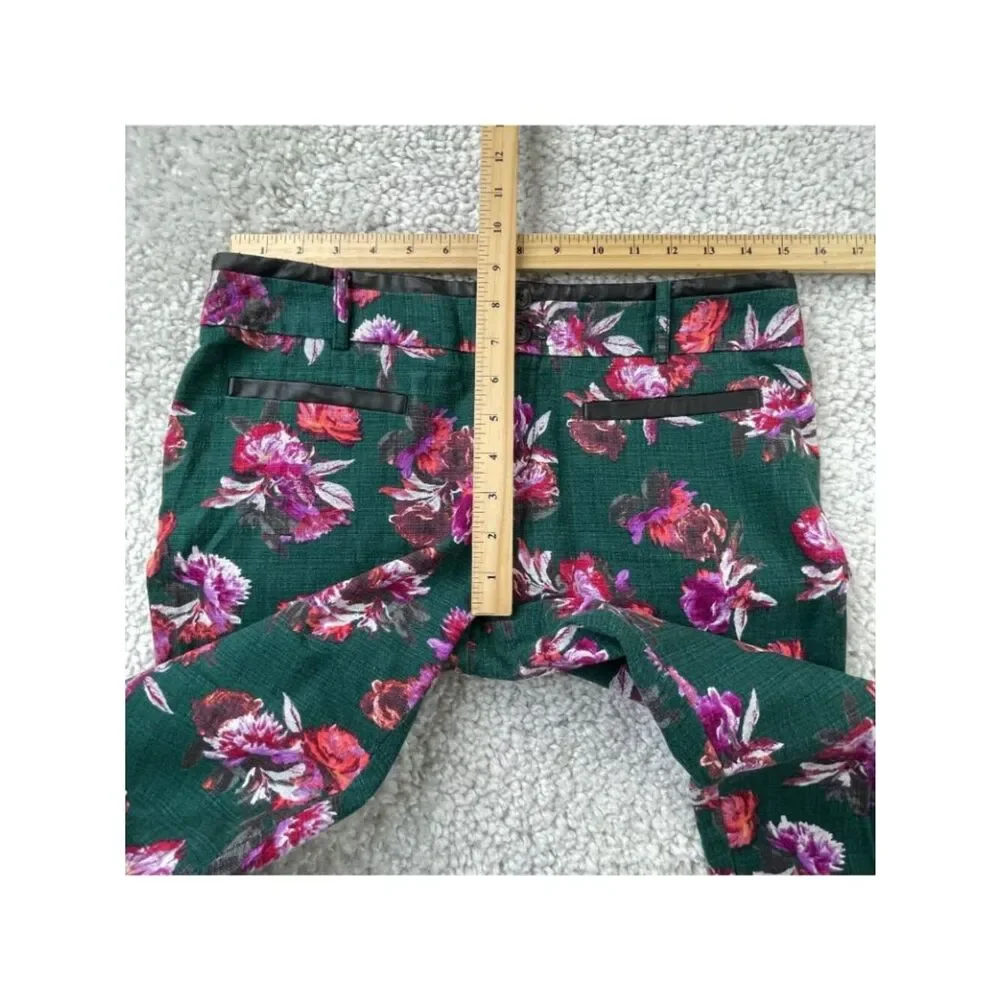 Anthropologie Cartonnier Floral Charlie Trouser Ankle Pants Green Womens 8 FLAW